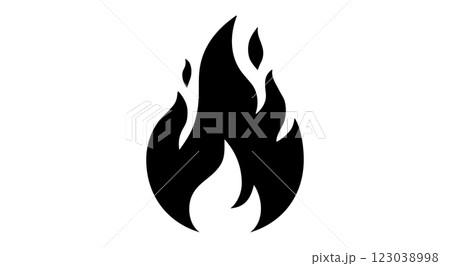Fire, flame, bonfire. Flame fire icon, abstract style on white background. Flat burn fire symbol, bonfire sign, flame campfire emoji. Camping fireball minimal graphic style. Vector Illustration 123038998