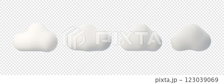 3D white cloud. Collection of various forms of soft and fluffy clouds. Isolated vector illustration in 3D realistic plastic style. 123039069