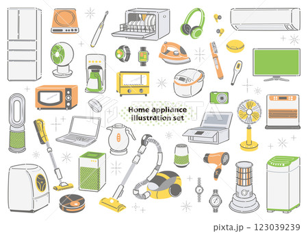 シンプルな家電のイラストセット　新生活・一人暮らし応援 123039239