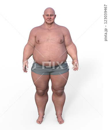 Middle-aged overweight Caucasian man, 3D illustration 123039467