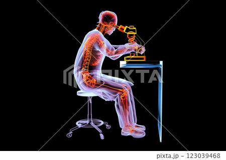 3D illustration of a man doctor working with a microscope in colorful X-ray style 123039468