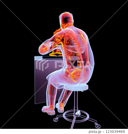 3D illustration of a man doctor working with a microscope in colorful X-ray style 123039469