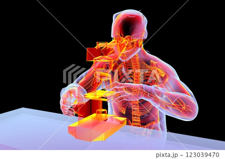 3D illustration of a man doctor working with a microscope in colorful X-ray style 123039470