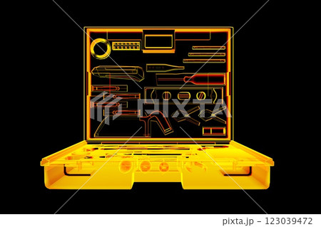 3D illustration of a toolbox filled with instruments in colorful X-ray style 123039472