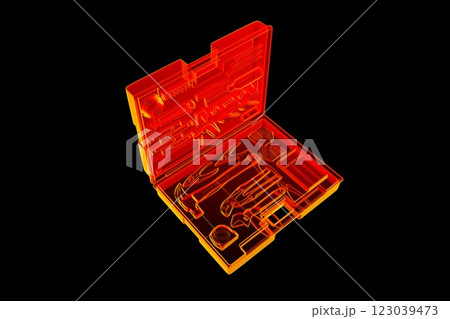 3D illustration of a toolbox filled with instruments in colorful X-ray style 123039473
