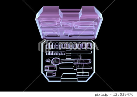 3D illustration of a toolbox filled with instruments in colorful X-ray style 123039476