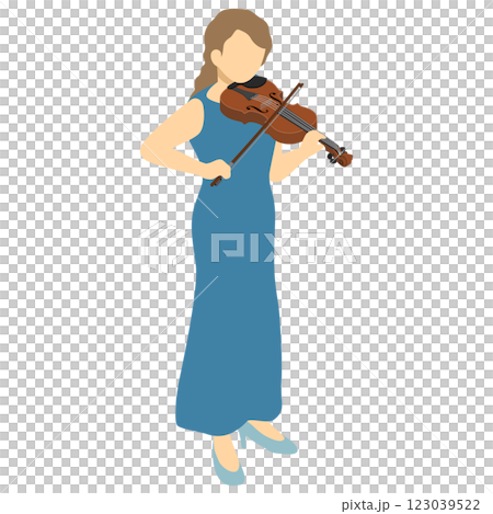 アイソメトリックイラスト：バイオリンを弾く女性 123039522