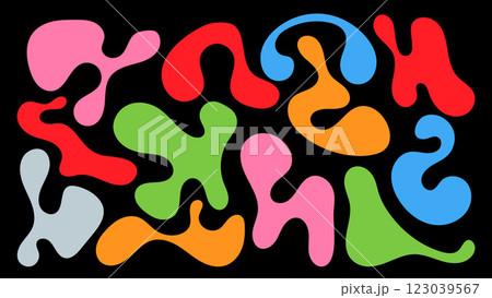 Organic shapes in vibrant colors creating an abstract composition on a dark background 123039567