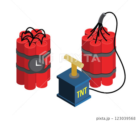 Bom Dinamit dengan Pengatur Waktu Jam dan detonator untuk ilustrasi stok operasi peledakan 123039568