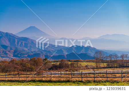 【山梨県清里】清泉寮の牧場から富士山を望む 123039631
