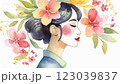 水彩で描いた花と若く美しい女性のイラスト 123039837