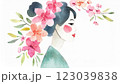 水彩で描いた花と若く美しい女性のイラスト 123039838