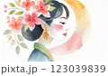 水彩で描いた花と若く美しい女性のイラスト 123039839