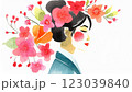 桜を見る美しい若い女性 123039840