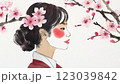 桜を見る美しい若い女性 123039842