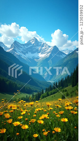Stunning Mountain Landscape Phone Wallpaper with Vibrant Wildflowers in Foreground 123039932