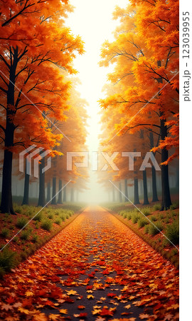Stunning Autumn Forest Pathway Filled with Vibrant Orange Foliage for Phone Wallpaper 123039955