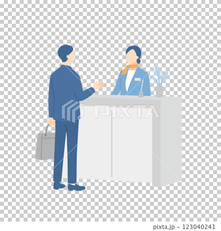 Female staff guiding a businessman at the reception 123040241