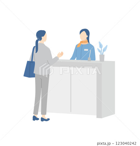 受付で女性客を案内する女性スタッフ 123040242