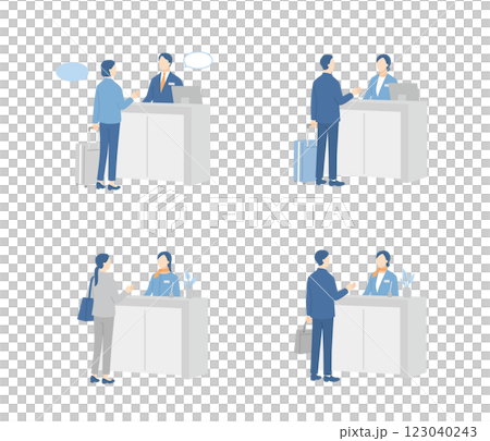 Set of people receiving guidance at the reception counter 123040243