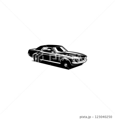 Isolated vector illustration of a vintage 1969 mustang car seen from the side. Best for badge, icon and sticker designs. 123040250