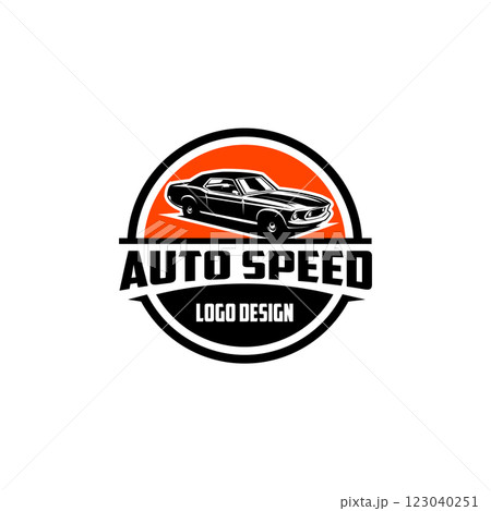 Side view of old 1969 mustang car logo isolated on white background. Vector illustration available in eps 10. 123040251
