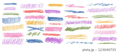 Crayon underline set. Pencil scribble lines pack. Vector hand drawn brush stroke collection illustration isolated on white background. Kids highlights handwritten shape elements. Chalk emphasis figure Crayon underline set. Pencil scribble lines pack. Vector hand drawn brush stroke collection illustration isolated on white background. Kids highlights handwritten shape elements. Chalk emphasis figure 123040735