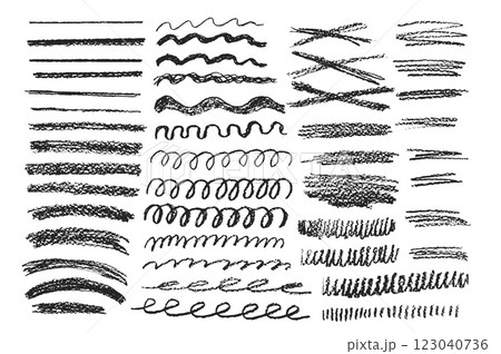 Charcoal underline set. Pencil scribble lines pack. Chalk doodle rough strokes. Grunge uneven elements. Crayon emphasis shapes. Vector hand drawn collection illustration isolated on white background Charcoal underline set. Pencil scribble lines pack. Chalk doodle rough strokes. Grunge uneven elements. Crayon emphasis shapes. Vector hand drawn collection illustration isolated on white background 123040736