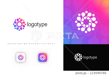 Abstract circular logo with interconnected nodes, symbolizing networking, digital innovation, and unity. Ideal for technology, AI, biotech, startups branding. Modern gradient vector logo Abstract circular logo with interconnected nodes, symbolizing networking, digital innovation, and unity. Ideal for technology, AI, biotech, startups branding. Modern gradient vector logo 123040780