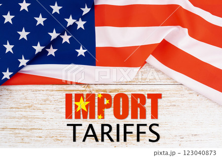 United States policy of increased import tariffs in 2025 concept with USA Flag. 123040873