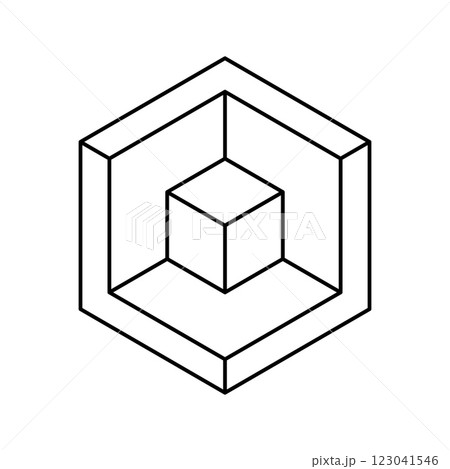Cube logo, geometric vector design. Monochrome box logotype company, trendy techno emblem in isometric line style. 123041546