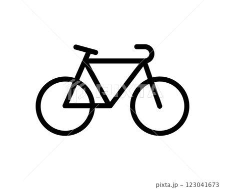 Simple, bold line art bicycle icon. Perfect for websites, apps, or infographics related to cycling, travel, or transportation.  Clean design, easily scalable for various uses. 123041673