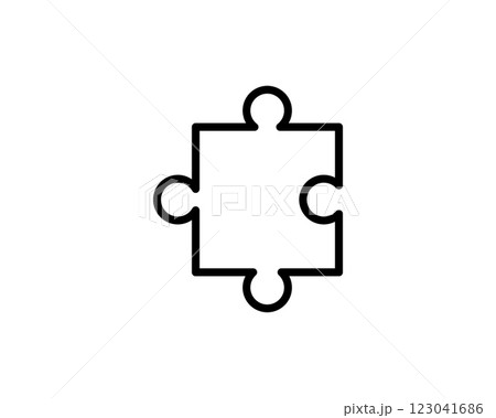 Clean, minimalist puzzle piece icon.  Perfect for websites, apps, or presentations needing a simple solution or teamwork graphic.  Versatile, easily scalable vector. 123041686