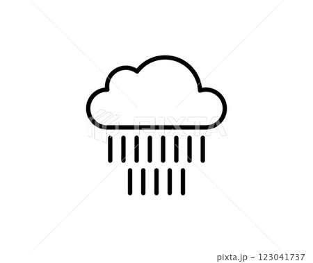 Simple line art icon depicting a cloud with rain. Perfect for weather apps, websites, or presentations needing a clean, minimalist design. 123041737