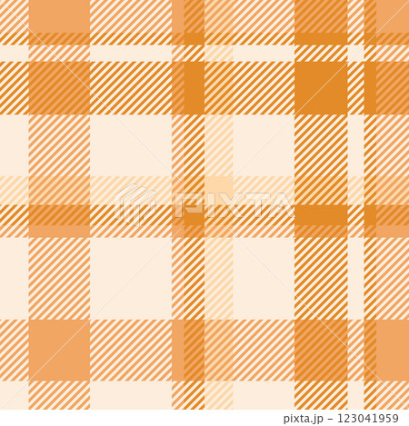 Mature fabric check texture, golf background pattern plaid. Loft textile vector tartan seamless in antique white and orange colors. 123041959