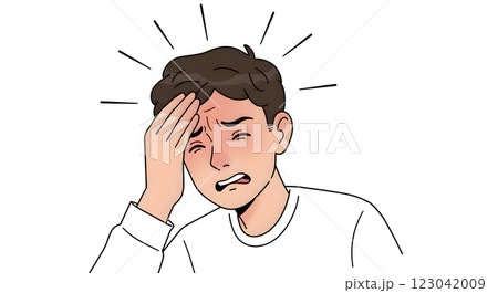Illustration of a Man Suffering from a Headache with Pain Marks 123042009