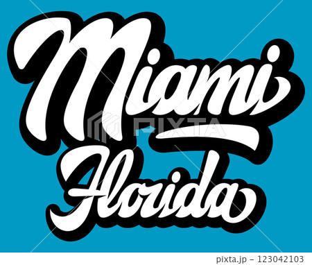 Stylish Miami Florida logo in bold cursive font with a vibrant blue background capturing the essence of the city s tropical vibe Stylish Miami Florida logo in bold cursive font with a vibrant blue background capturing the essence of the city s tropical vibe 123042103