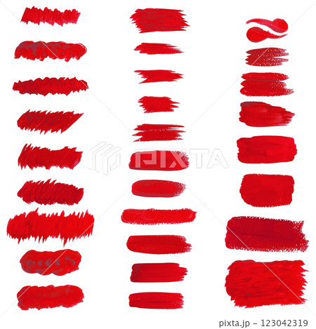 Set of red watercolor strokes on white background, design element 123042319
