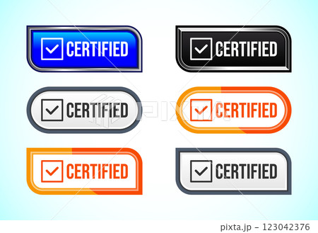 Certified button design illustration, Certified sign suitable for mobile app, and website UI design 123042376