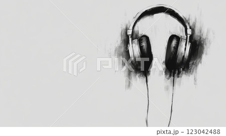 Sketch style headphones on white background Sketch style headphones on white background 123042488