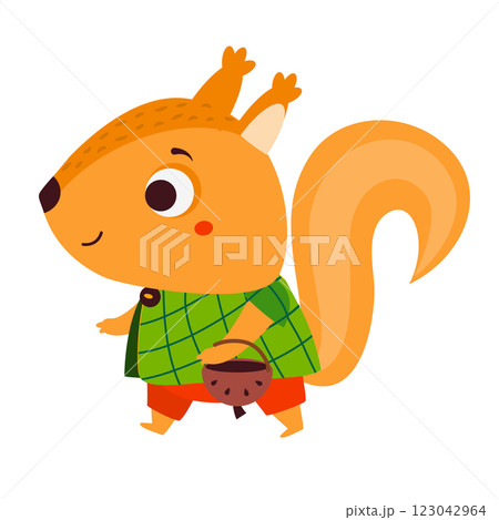 Cute happy squirrel. Cartoon forest animal character for kids and children 123042964