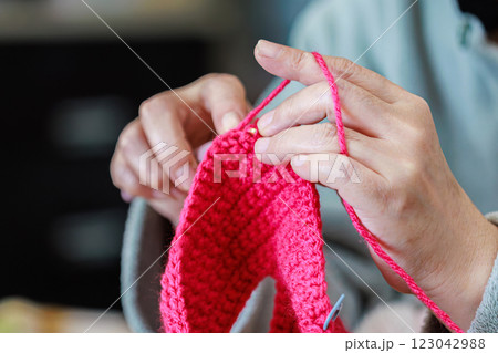 編み物をする女性 123042988