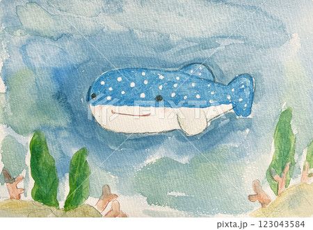 絵本風ジンベイザメのイラスト 123043584