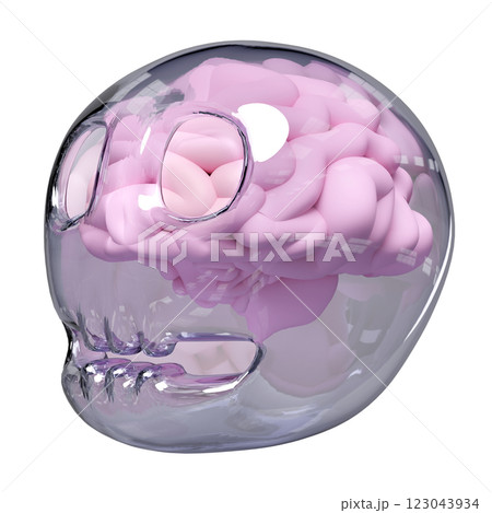3d pink brain in transparent skull isolated. 3d illustration render 123043934