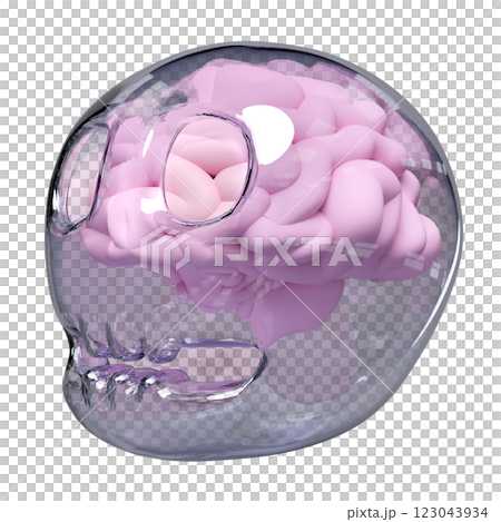 3d pink brain in transparent skull isolated. 3d illustration render 123043934