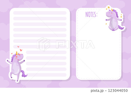 Cute Unicorn Character Empty Note Card Vector Template Cute Unicorn Character Empty Note Card Vector Template 123044050