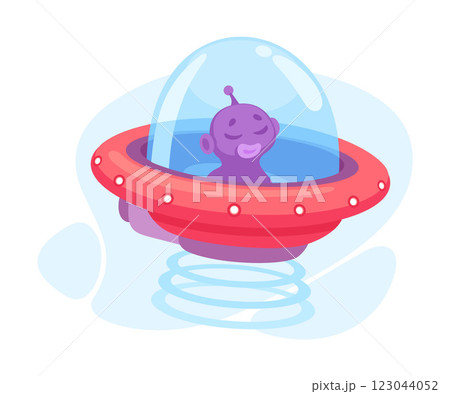 Purple Alien Character in Ufo Shuttle Vector Illustration 123044052