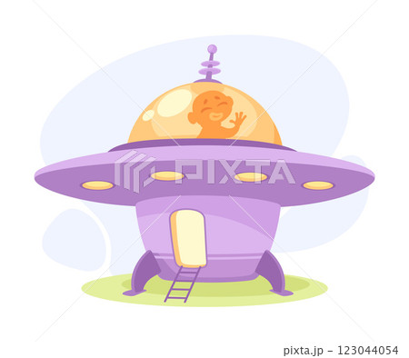 Alien Character Fly in Ufo Shuttle Vector Illustration 123044054