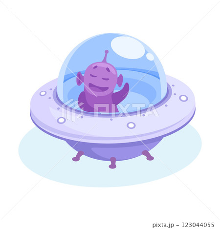 Purple Alien Character in Ufo Shuttle Vector Illustration 123044055