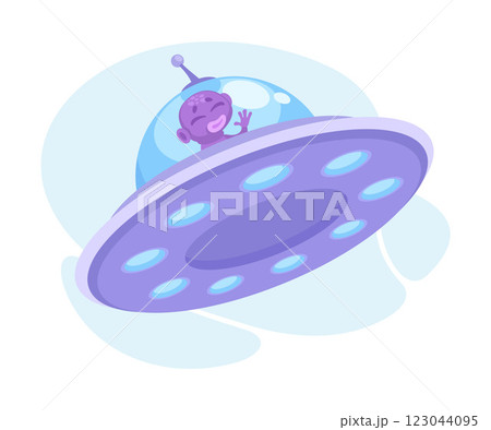 Purple Alien Character in Ufo Shuttle Vector Illustration 123044095